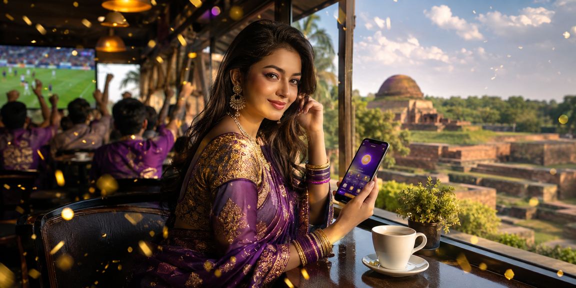 কুমিল্লায় শাড়ি পরা একজন নারী মোবাইলে starzxgo78 - এ ডিপোজিট করে খেলাধুলা বেটিং করছেন